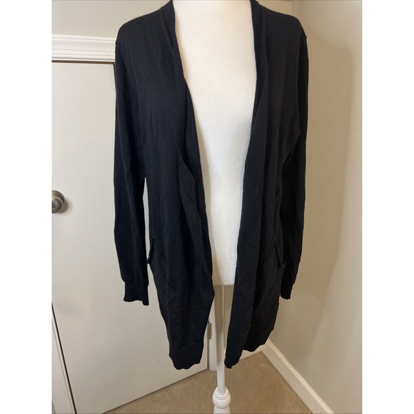 Eileen Fisher Sweaters - Eileen Fisher Black 100% Italian Wool Open Front Cardigan‎ Sweater Large L